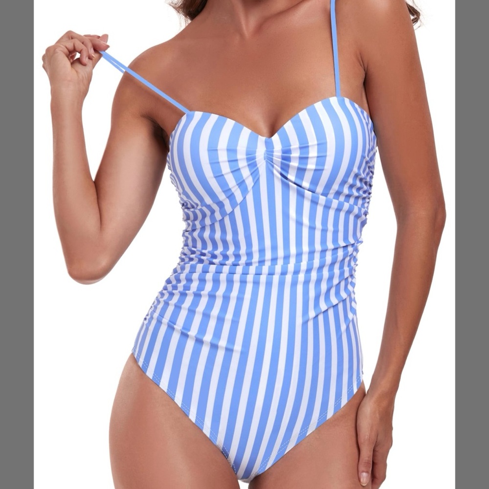 Blue Striped One Piece Swimsuit